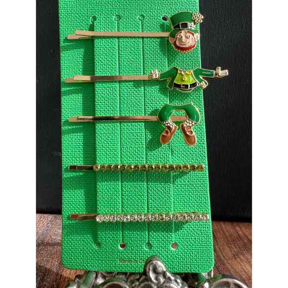Piper K St Patricks Day Leprechaun Hair Pins Set Sparkling Rhinestones - Picture 3 of 3